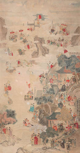 陈康侯（1866-1937） 1933年 神仙祝寿 纸本设色 立轴