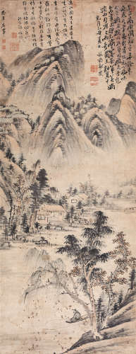 高凤翰（1683-1749）款 秋江独钓 纸本设色 立轴
