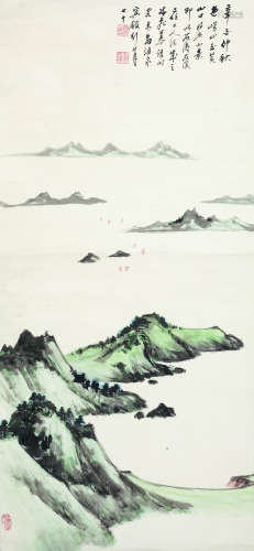 慕凌飞（1913-1997） 1981年 黄山小景 纸本设色 立轴