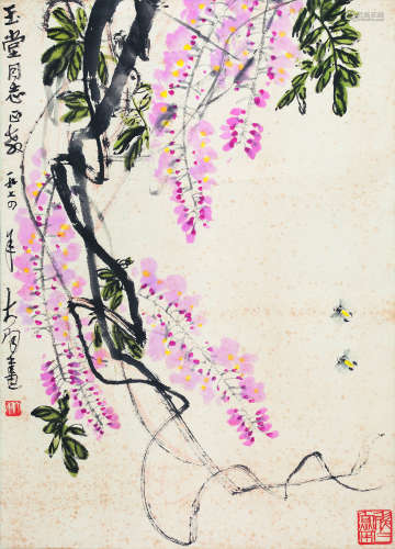 陈大羽（1912-2001） 1974年 紫气东来 纸本设色 立轴