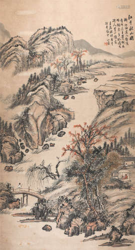 金心兰（1841-1909） 1952年 江千秋山图 纸本设色 立轴