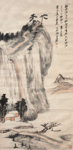 张大千（1899-1983） 1946年 林泉翠松图 纸本设色 镜框