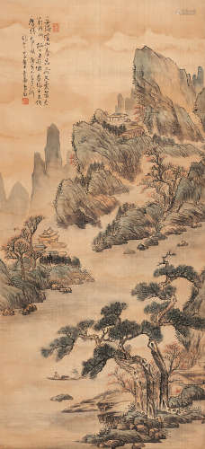 金龙节 1890年 山间泛舟 绢本设色 立轴