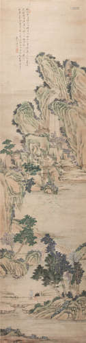 杨 晋（1644-1728）款 遥指楼台 纸本设色 立轴