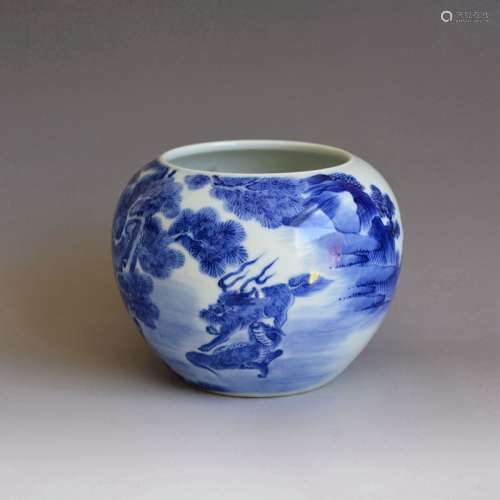 Chinese Porcelain Blue And White Brush Washer Qianlong Mark