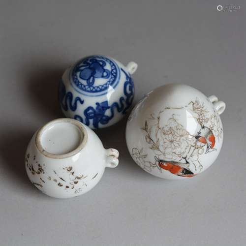 Three Chinese Porcelain Bird Food Jars