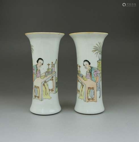 Pair Chinese Porcelain Famille Rose Vases Guangxu Mark