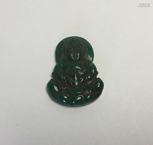 Chinese Carved Jadeite Guanyin Pendant