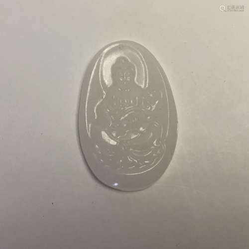 Chinese Carved Jade Guanyin Pendant