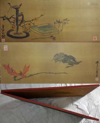 Chinese Painting Screen,Qi Baishi and Pan Tianshou