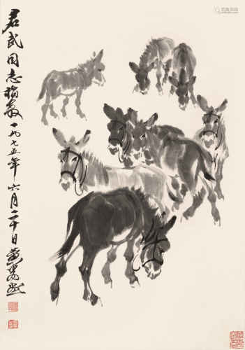 黄胄 (1925—1997） 群驴图 水墨纸本立轴