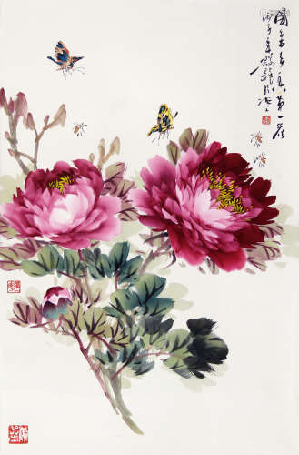 殷龙澄 丙子（1996年）作 国色天香 立轴 纸本