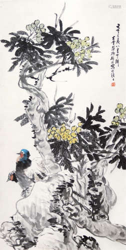 舒浩 清辛巳（1881年）作 花鸟 立轴 纸本