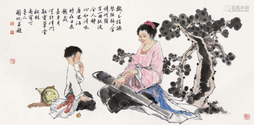 邓开玘 壬辰（2012年）作 教子图 镜心 纸本