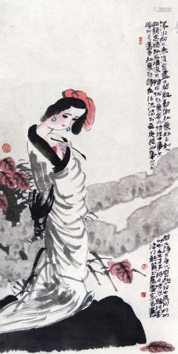 陈冬至（b.1941） 庚申（2000年）作 红叶题诗 立轴 纸本
