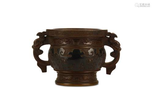 A CHINESE BRONZE INCENSE BURNER, GUI. Early Qing Dynasty, signed Hu Wenming. Of archaistic gui
