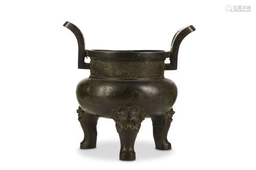 A CHINESE TRIPOD BRONZE CENSER. Ming Dynasty. The plain globular body supported on tripod legs