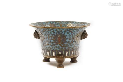 A CHINESE CLOISONNÉ ENAMEL INCENSE BURNER. Ming Dynasty. Of circular form, the flared cylindrical