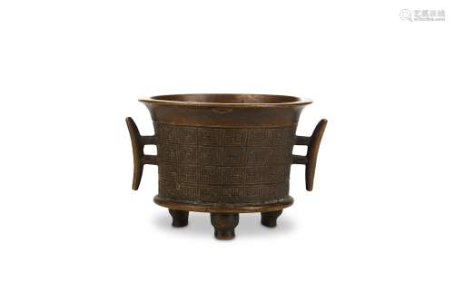 A CHINESE BRONZE INCENSE BURNER. Qing Dynasty, or later. Of circular form, the flared cylindrical