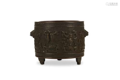 A CHINESE BRONZE INCENSE BURNER, GUI. 17th Century. The bombé body rising from a spreading foot,