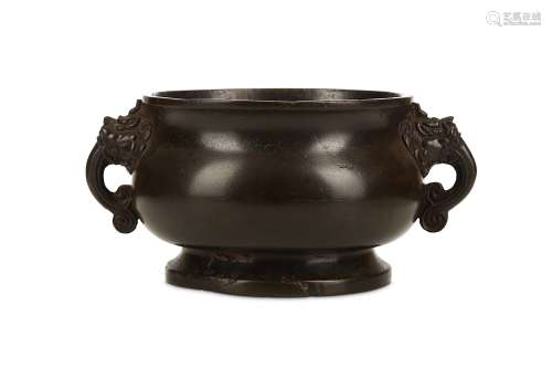 A CHINESE BRONZE INCENSE BURNER, GUI. Late Ming Dynasty. Of archaistic gui form, the gently rounded