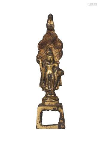 A Chinese gilt bronze miniature figure of Guanyin, Tang dynasty, 8th century, standing on