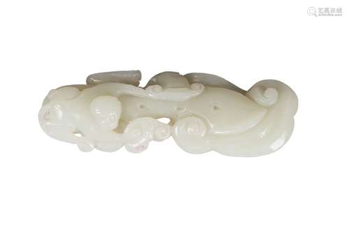 A Chinese pale green jade carving, early 20th century, carved as a monkey climbing on a lingzhi