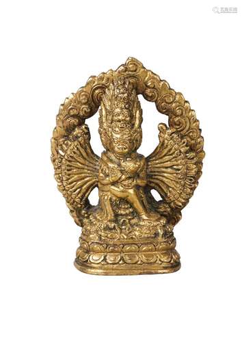 A Sino-Tibetan gilt bronze figure, 19th century, depicting Vajrabhairava and consort Vajravetali