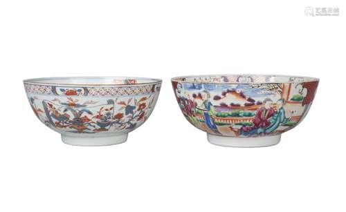 Two Chinese export porcelain punch bowls, 18th century, one painted in the imari palette with floral