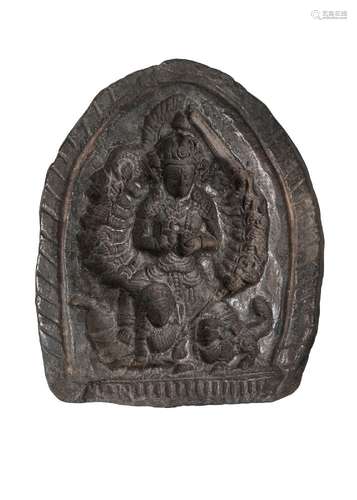 A Nepalese bronze mould, 18th century, depicting Durga, 10.5cm high