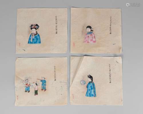 Eighteen Chinese paintings on rice paper, early 20th century, each depicting figures, some with