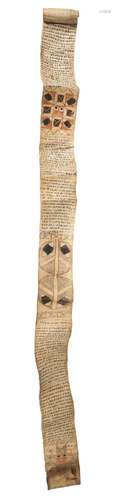 A Tibetan rolled manuscript, late 19th century, probably from a prayer wheel, inscribed with