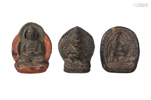 Two Tibetan votive terracotta plaques and a terracotta mould of a stupa, 18th/19th century, one