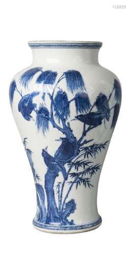 A Chinese porcelain shouldered vase, Qing dynasty, 18th century, painted in underglaze blue with