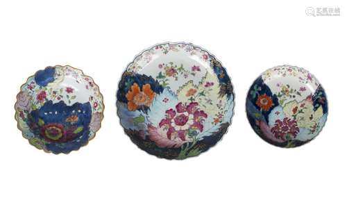 Three Chinese porcelain 'Tobacco Leaf' bowls, late 18th-early19th century, painted in underglaze