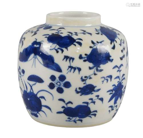 A Chinese porcelain jar, 19th century, painted in underglaze blue with birds and floral sprays,