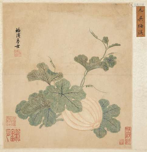 STYLE OF WU MEIXI, a pair of ink and watercolours on paper, floral studies, Qing Dynasty, bearing