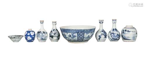 Eight pieces of Chinese porcelain, 18th-19th century, comprising a large punch bowl, 38cm