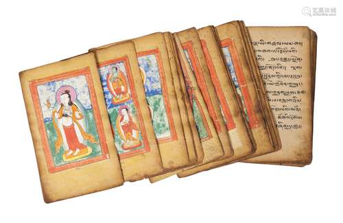 A collection of forty-two Tibetan votive paintings on paper, early 20th century, each depicting a