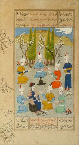 Three Persian miniatures on paper, early 20th century, each depicting a prince with various