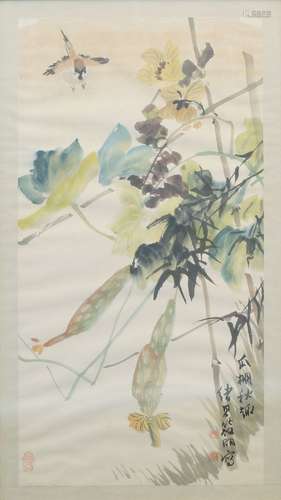 ANONYMOUS, 20th century Chinese School, ink and wash on paper, study of a bird amidst fruiting