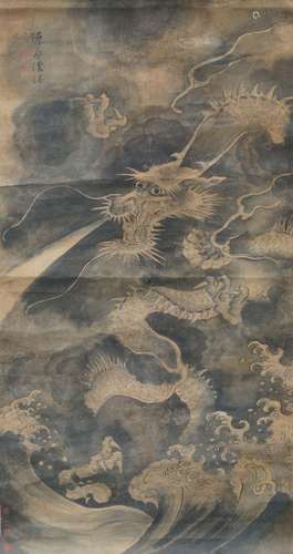 STYLE OF CHEN RONG, 19th century ink and colour on paper, a dragon emerging from clouds, bears