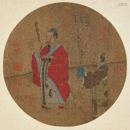 AFTER GU HONG ZHONG (902-970), pair of ink and watercolour on silk, studies of an official on a