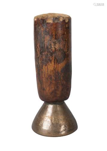 An unusual Tibetan bronze stupa mould, 19th century, inscribed to inside with row of text, with