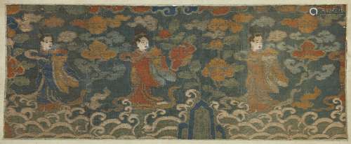 A Chinese kesi silk rectangular fragment, Ming Dynasty, 17th century, depicting three female