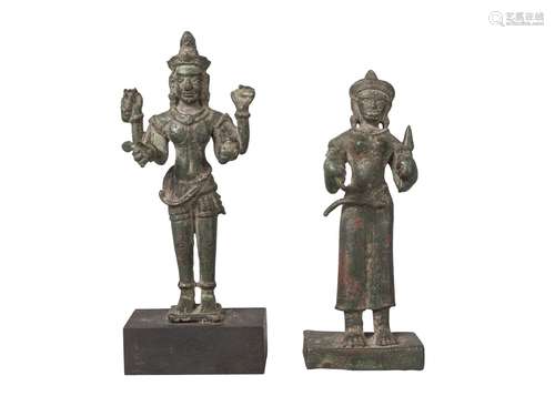 Two similar Khmer bronze figures, 13th century, one depicting Parvati, the other depicting