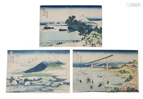 Katsushika Hokusai, Japanese, 1760-1849 Three scenes from the series 36 Views of Mount Fuji,