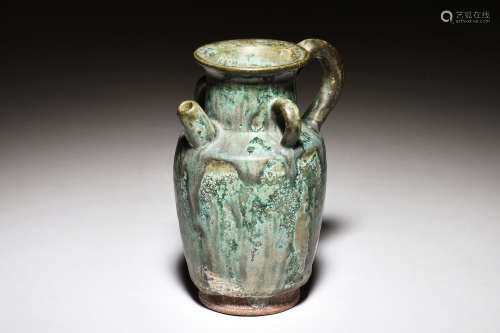 GREEN GLAZED EWER WITH HANDLES