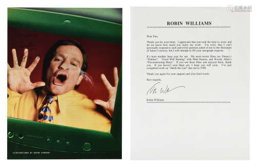 ACTOR ROBIN WILLIAMS SIGNED MAGAZINE PAGE AND LETTER