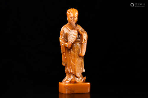 SHOUSHAN SOAPSTONE CARVED 'ZHUGE LIANG' FIGURE